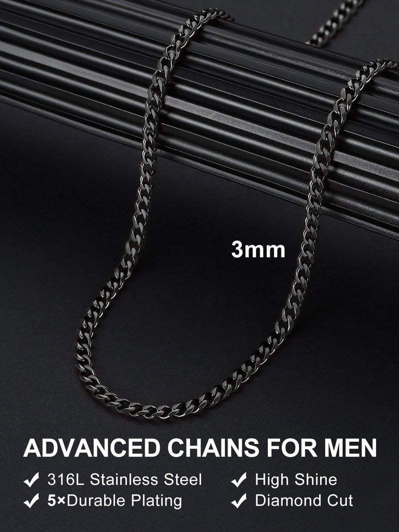 Suplight 3mm 316L Stainless Steel Miami Cuban Chains Necklaces Hip Hop Punk Jewelry Black Short Curb Cuban Link Chain Necklace for Men & Women 18 inches - Image 3